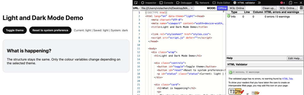 screenshot of the theme application via data attribute on the root element